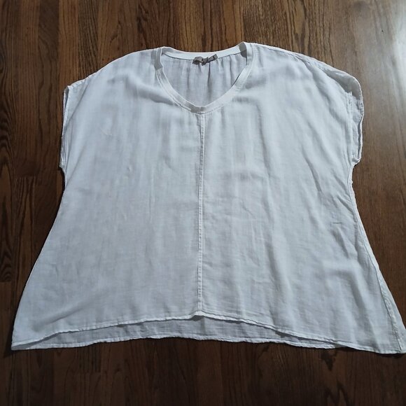 Flax XL 1X 2X Lagenlook Oversized Linen/Cotton Gauze Top Tunic Cap Sleeves - Picture 1 of 10